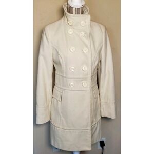 EC Collection Cream Ivory Wool Blend Pea Coat Sz S Double Breasted Classic